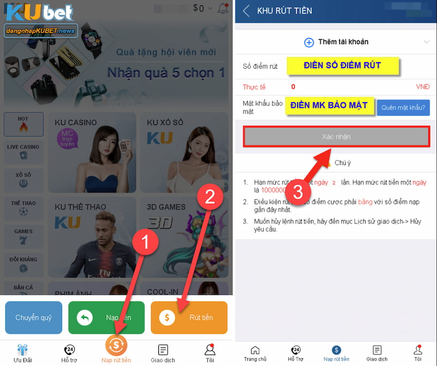 Rút tiền siêu tốc tại Kubet